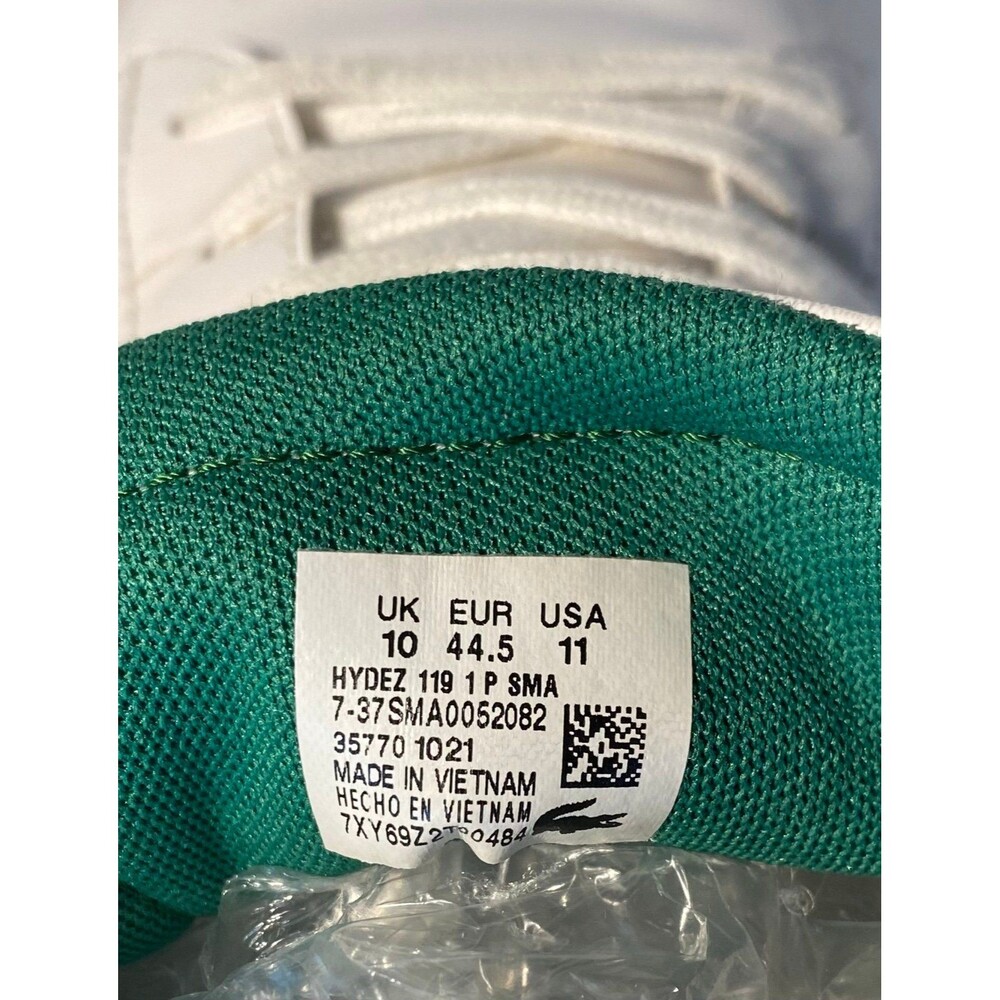 Lacoste Hydez Men’s Sneakers Size 11 White Leather Green Low Top Shoes - Picture 8 of 9